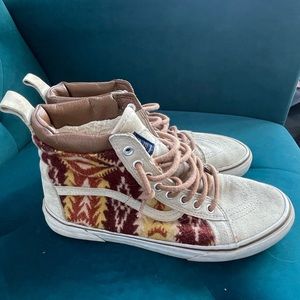 Vans x Pendleton Tan Aztec Print Sherpa Lined High Tops Sz 8.5